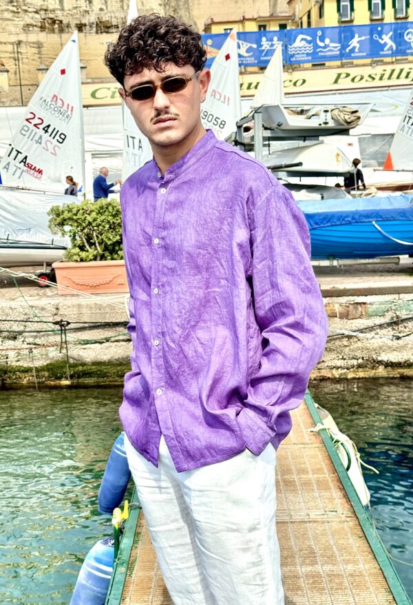 Camicia 100% lino italiano. Tintura naturale campeggio